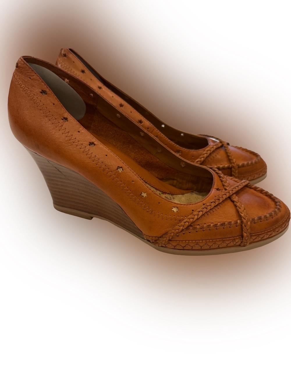 Seychelles Women’s  “Chit Chat” Tan Leather Wedge Heels Sz 7.5 EUC